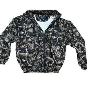 Five‎ Works Black Gold Floral Print Lightweight Zip Up Jacket Women S